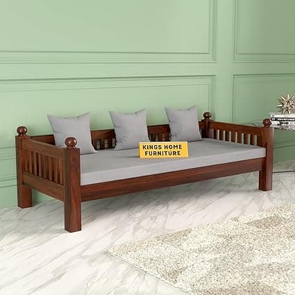 Solid Sheesham Wood Sofa 3 Seater Sofa Diwan Bed for Home Living Room Wooden Couch Diwan Sofa Settee for Living Room and Office | Rosewood Three 3 Seater Sofa (D-Walnut)