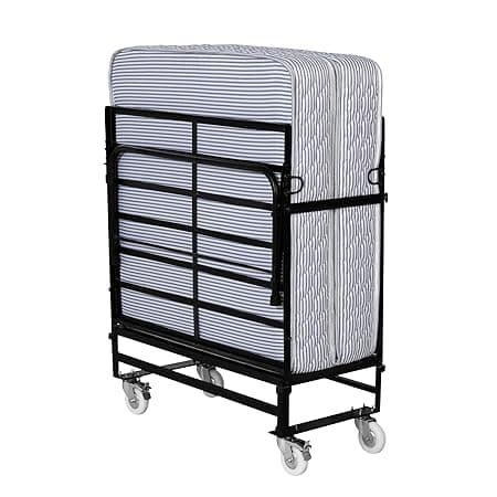 Florance Rollaway Folding Bed with 6-Inch HR Foam Mattress | Heavy-Duty Wrought Iron Frame, Lockable 360 Wheels, Space-Saving & Portable Design, Quilted Cotton Cover, Single Size, 75x36x6 Inches
