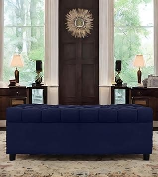 AMATA Eagle Solid Wood 2 Seater Ottoman/pouffe Royal Blue Suede Velvet Perfect for Home Living Office Room and Guests (02 Royal Blue, 2 Seater Ottoman)(3 Year Warranty)
