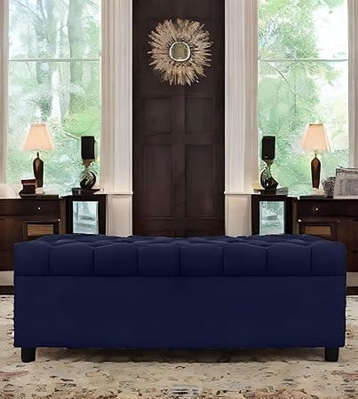 AMATA Eagle Solid Wood 2 Seater Ottoman/pouffe Royal Blue Suede Velvet Perfect for Home Living Office Room and Guests (02 Royal Blue, 2 Seater Ottoman)(3 Year Warranty)