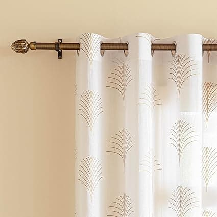 HOMEMONDE Gold Print Curtains Customize - Cotton Sheer 35-40% Transparent & Light Filtering Curtain with Eyelets, Pack of 2 - Gold Tree