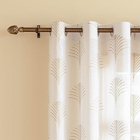 HOMEMONDE Gold Print Curtains Customize - Cotton Sheer 35-40% Transparent & Light Filtering Curtain with Eyelets, Pack of 2 - Gold Tree