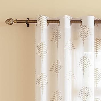HOMEMONDE Gold Print Curtains Customize - Cotton Sheer 35-40% Transparent & Light Filtering Curtain with Eyelets, Pack of 2 - Gold Tree