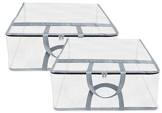 Shalimar Large Capacity Foldable Under Bed Storage/Duffle for Travel/Moving/Wardrobe Organizer Bag | Comfortable Handles | Water Resistant | 18Lx14Wx9H Inches| Pack of 2 - Natural