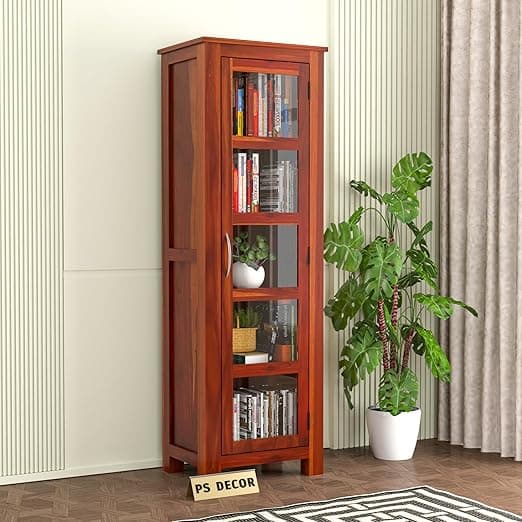 PS DECOR Furniture Sheesham Wood Crockery Cabinet || Kitchen Cabinet || Bookshelf || Wooden Storage Cabinet || Wardrobes || Honey Finish (Honey)