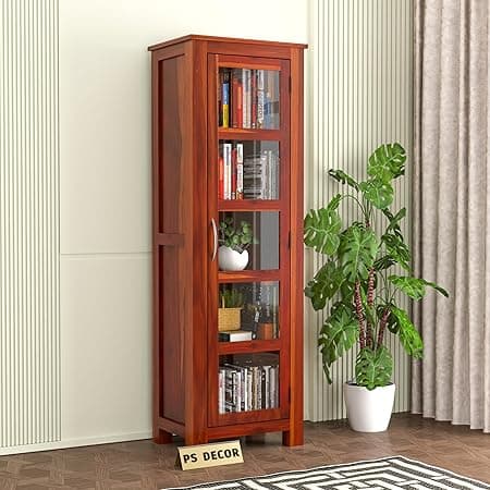 PS DECOR Furniture Sheesham Wood Crockery Cabinet || Kitchen Cabinet || Bookshelf || Wooden Storage Cabinet || Wardrobes || Honey Finish (Honey)