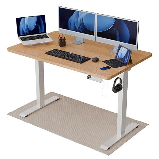 Intellidesk Eco Dual Electric Height Adjustable Standing Desk with Dual Motor, 4 Memory Controls, Supports Upto 120Kg, Sedimentary Reminder (White+Oak, 150x75)