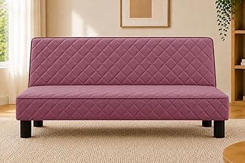 Modern 3-Seater Sofa Cum Bed, Quilted Upholstered Convertible Sofa, Space Saving Velvet Fabric Couch for Living Room, Guest Room & Studio Apartment, Rose Pink