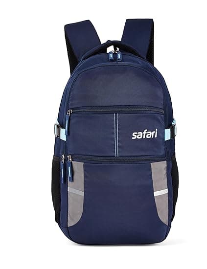 Safari Omega Spacious/Large 5 Compartment Laptop Backpack With Raincover, College Bag, Travel Bag For Unisex, Navy Blue, 30 Litre
