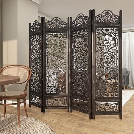 Wooden Room Partition and Folding Privacy Screens for Bedroom Home Office Room Divider Room Partition (6 Feet 4 Panel Each Panel Size 72X20 Inch) (Dark Brown)