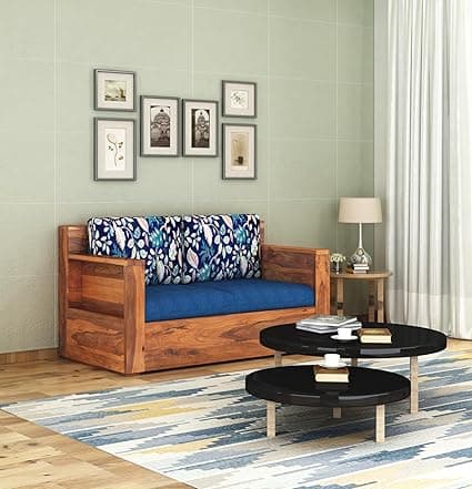 Sheesham Wood 2 Seater Sofa Set with Cushion for Living Room Home Hall Wooden Sofa for Hotel Office (Honey Finish)