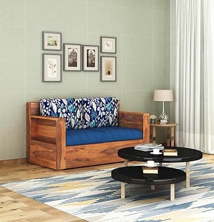 Sheesham Wood 2 Seater Sofa Set with Cushion for Living Room Home Hall Wooden Sofa for Hotel Office (Honey Finish)