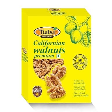 Tulsi California Walnut Kernels Premium 200g | Light Colored Halves | Large Size | Rich in Omega-3 | Akhrot Giri | Delightful Snack | Without Shell | Brain Food | Crunchy Nuts | Rich in Dietary Fiber