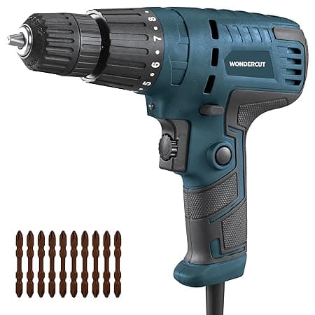WONDERCUT 450W, WC-ESD-10-B+10 Electric Screwdriver 10mm, 750RPM, Copper Armature, Keyless Chuck, LED Light R/F, Variable Speed, Torque 19+1 Drill Mode with 10 Pcs Screw Bits