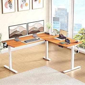Lukzer L-Shape Electric Height Adjustable Desk with USB & Type-C Digital Display Advance Memory Preset Sit Stand Home Office Table | EST-001/UC-White & Oak Brown | DIY Setup with 1 Year Warranty