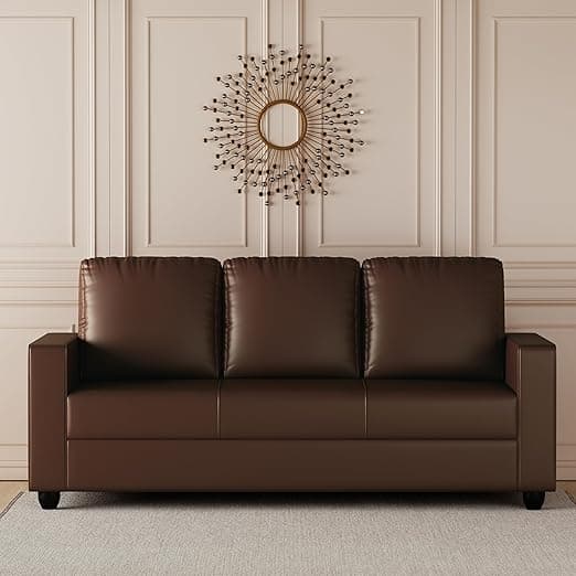 Bharat Lifestyle Aristo Leatherette 3 Seater Sofa (Brown) for Living Room, Bedroom, Home and Office| Elegant Design | DIY Assembly | Durable Wooden Frame | Comfortable Seating | 1 Year Warranty
