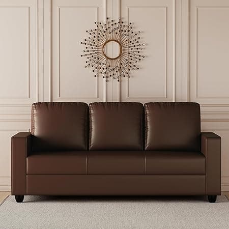 Bharat Lifestyle Aristo Leatherette 3 Seater Sofa (Brown) for Living Room, Bedroom, Home and Office| Elegant Design | DIY Assembly | Durable Wooden Frame | Comfortable Seating | 1 Year Warranty