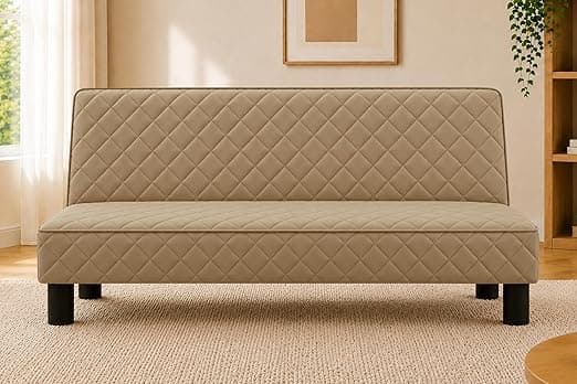 Modern 3-Seater Sofa Cum Bed, Quilted Upholstered Convertible Sofa, Space Saving Velvet Fabric Couch for Living Room, Guest Room & Studio Apartment, Golden