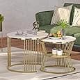 Callas Modern Nesting Coffee Table Set of 2 with Marble Finish Engineered Wood Top and Gold Metal Frame | Round Living Room Center Table for Sofa Side Home Decor | Pre-Assembled (Black, CT-03)