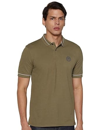 Peter England Men's Regular Fit Insignia Half Sleeve Polo T-Shirt | Cotton Rich | Premium Pique Weave