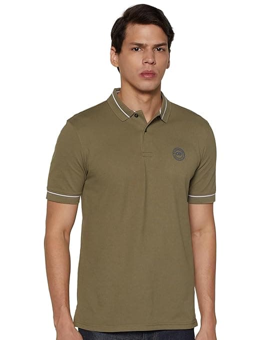 Peter England Men's Regular Fit Insignia Half Sleeve Polo T-Shirt | Cotton Rich | Premium Pique Weave