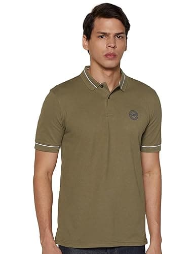Peter England Men's Regular Fit Insignia Half Sleeve Polo T-Shirt | Cotton Rich | Premium Pique Weave