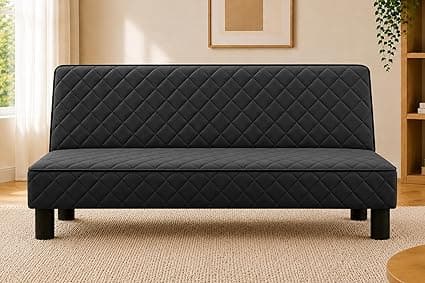 Modern 3-Seater Sofa Cum Bed, Quilted Upholstered Convertible Sofa, Space Saving Velvet Fabric Couch for Living Room, Guest Room & Studio Apartment, Black