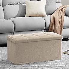 ABTRIX WITH AB 30 inches Storage Ottoman Bench, Foldable Footrest Shoe Bench with 80L Storage Space, End of Bed Storage Seat, Support 150kg, Linen Fabric, Grey
