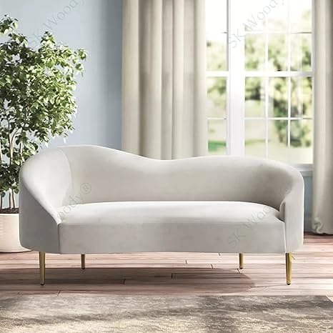 Rosewood Luxury Curved Sofa in Premium Velvet-Fabric | Solid Wood Structure | High Density Foam | Sturdy Golden Legs | Comfortable & Stylish Couch for Modern Living Room (Cream, 2 Seater)