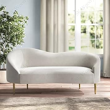 Rosewood Luxury Curved Sofa in Premium Velvet-Fabric | Solid Wood Structure | High Density Foam | Sturdy Golden Legs | Comfortable & Stylish Couch for Modern Living Room (Cream, 2 Seater)