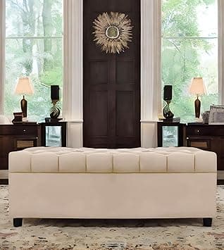 AMATA Eagle Solid Wood 2 Seater Ottoman/pouffe Cream Suede Velvet Fabric Perfect for Home Living Office Room and Guests (Cream 3, 2 Seater)(3 Year Warranty)