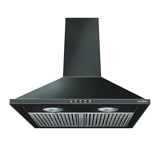 Eurodomo 60 cm 1000 m³/hr pyramid Kitchen Chimney (HOOD CARBON PB BK 60 (EURODOMO), Baffle Filter, Black)