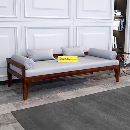 Wooden Couch Diwan Sofa Settee for Living Room and Office | Three 3 Seater Sofa | Retro, Sheesham Wood | Walnut Finish