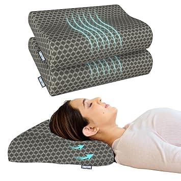 CareFoam Memory Foam Cervical Neck Pillow | 2 Years Warranty | Pain Relief Sleep, Improves Posture Spinal Alignment, Neck Pain Relief | Queen 19 x 11 x 3.5 Inch | Black Jacquard Cover | Pack of 2