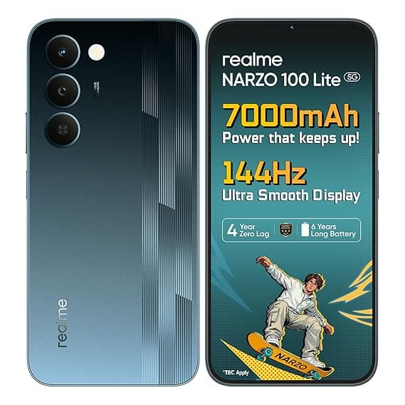 realme narzo 100 Lite 5G (Thunder Black,6GB+128GB) | 7000mAh Titan Battery | 4 Years, Zero Lag | 144 Hz Ultra Smooth Display | 6 nm Octa-core 5G Chipset | Color Pop Design | VC Cooling