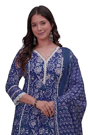 Amayra Women's Pure Cotton Printed Straight Kurta Set with Palazzo Pants & Dupatta- Ethnic Wear