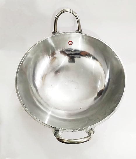 MADURAI ARTISANS CLUB - INDOLIUM/ALUMINIUM ALLOY MADE KADAI FOR COOKNG, DEEP FRYING - BIG - 12 INCH/ABOUT 4 LITRE (INDOLIUM, 12 INCH, SILVER COLOR)