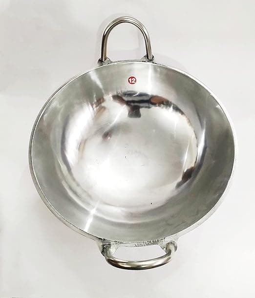 MADURAI ARTISANS CLUB - INDOLIUM/ALUMINIUM ALLOY MADE KADAI FOR COOKNG, DEEP FRYING - BIG - 12 INCH/ABOUT 4 LITRE (INDOLIUM, 12 INCH, SILVER COLOR)