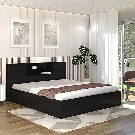 Callas Estoria Engineered Wood King Size Bed with Storage | Free Installation with 1 Year Warranty (Black)