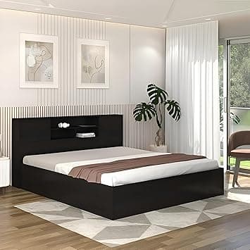 Callas Estoria Engineered Wood King Size Bed with Storage | Free Installation with 1 Year Warranty (Black)