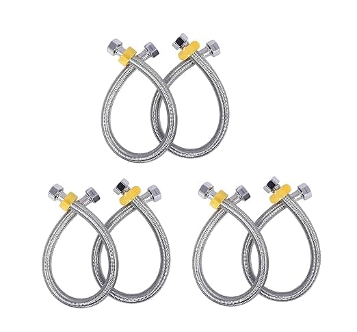 SS 304 Stainless Steel Geyser Connection Pipe Set 5 Feet, 60 Inchs | Flexible Hot & Cold Water Geyser Pipes | Heavy Duty Tap & Washbasin Connection Pipe | Leak Proof Bathroom Water Hose (Pack of 6)