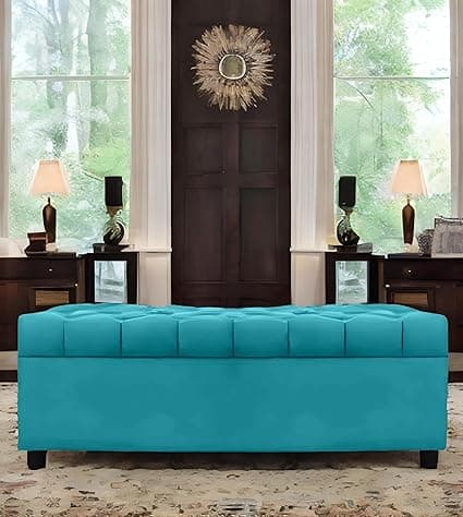 AMATA Eagle 2 Seater Ottoman/pouffe Sky Blue Suede Velvet Fabric Perfect for Home Living Office Room and Guests (Sky Blue 3, 2 Seater)(3 Year Warranty)