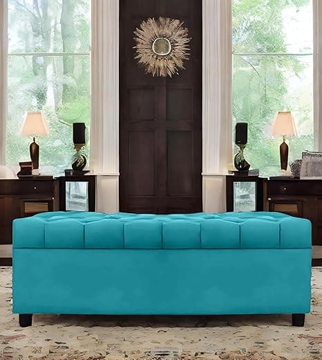 AMATA Eagle 2 Seater Ottoman/pouffe Sky Blue Suede Velvet Fabric Perfect for Home Living Office Room and Guests (Sky Blue 3, 2 Seater)(3 Year Warranty)