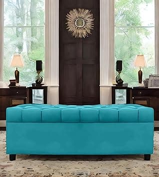 AMATA Eagle 2 Seater Ottoman/pouffe Sky Blue Suede Velvet Fabric Perfect for Home Living Office Room and Guests (Sky Blue 3, 2 Seater)(3 Year Warranty)