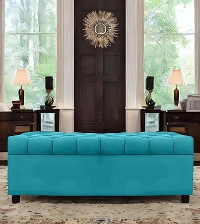 AMATA Eagle 2 Seater Ottoman/pouffe Sky Blue Suede Velvet Fabric Perfect for Home Living Office Room and Guests (Sky Blue 3, 2 Seater)(3 Year Warranty)