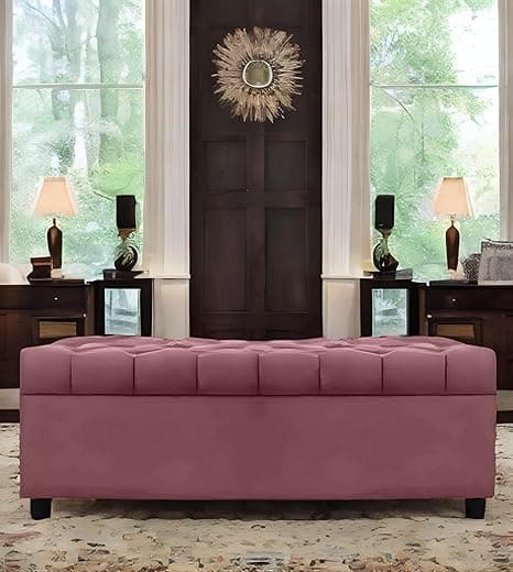 AMATA Eagle 2 Seater Ottoman/pouffe Mauve Colour Suede Velvet Fabric with Two Cushions Perfect for Home Living Room and Guests (Mauve, 2 Seater)(3 Year Warranty)