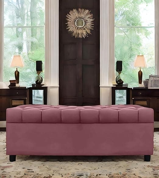 AMATA Eagle 2 Seater Ottoman/pouffe Mauve Colour Suede Velvet Fabric with Two Cushions Perfect for Home Living Room and Guests (Mauve, 2 Seater)(3 Year Warranty)