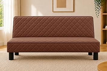 Modern 3-Seater Sofa Cum Bed, Quilted Upholstered Convertible Sofa, Space Saving Velvet Fabric Couch for Living Room, Guest Room & Studio Apartment, Brown
