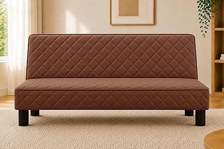 Modern 3-Seater Sofa Cum Bed, Quilted Upholstered Convertible Sofa, Space Saving Velvet Fabric Couch for Living Room, Guest Room & Studio Apartment, Brown