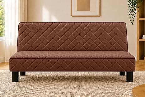 Modern 3-Seater Sofa Cum Bed, Quilted Upholstered Convertible Sofa, Space Saving Velvet Fabric Couch for Living Room, Guest Room & Studio Apartment, Brown